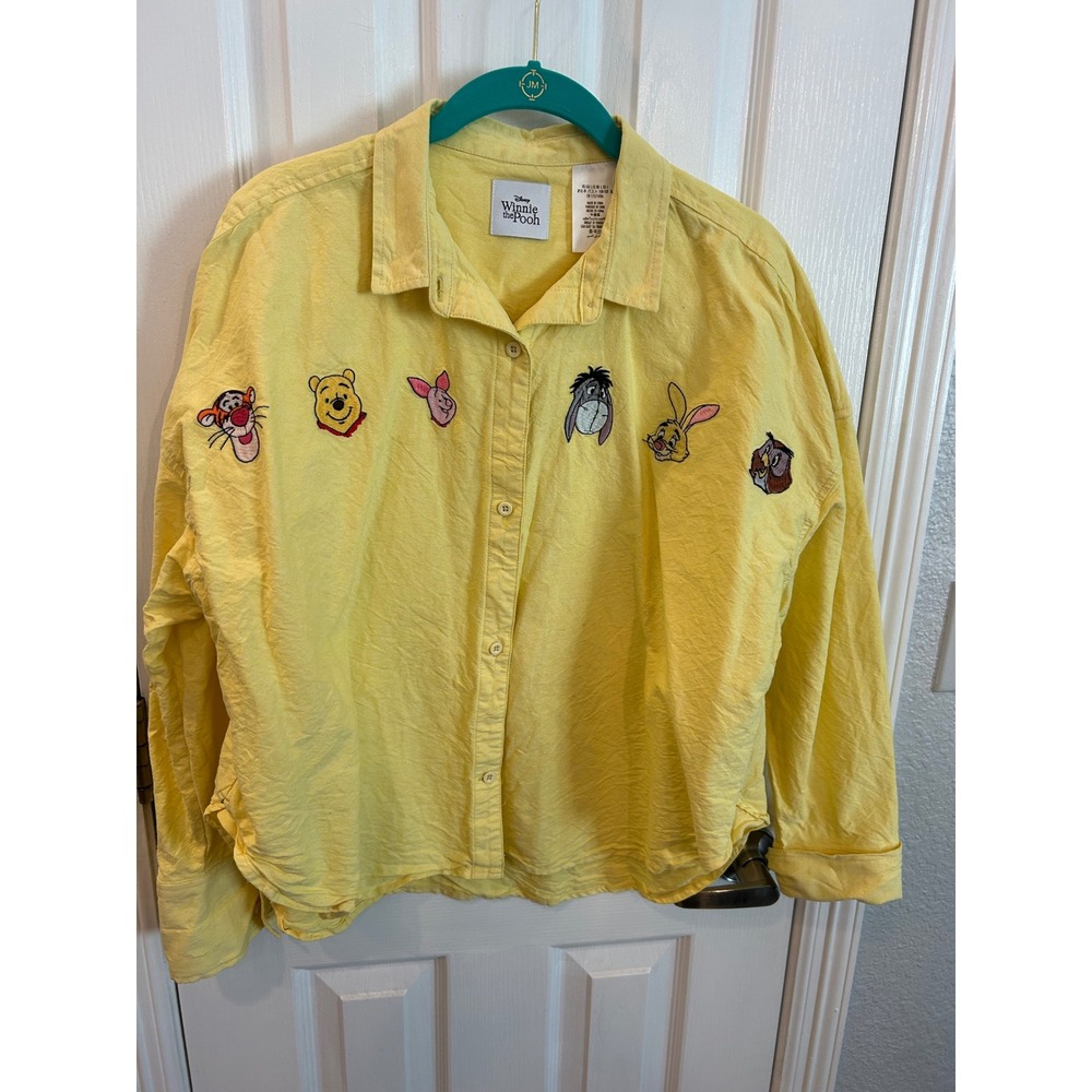 Disney Winnie the‎ Pooh Shirt Yellow Embroidered Character Button Down Top L
